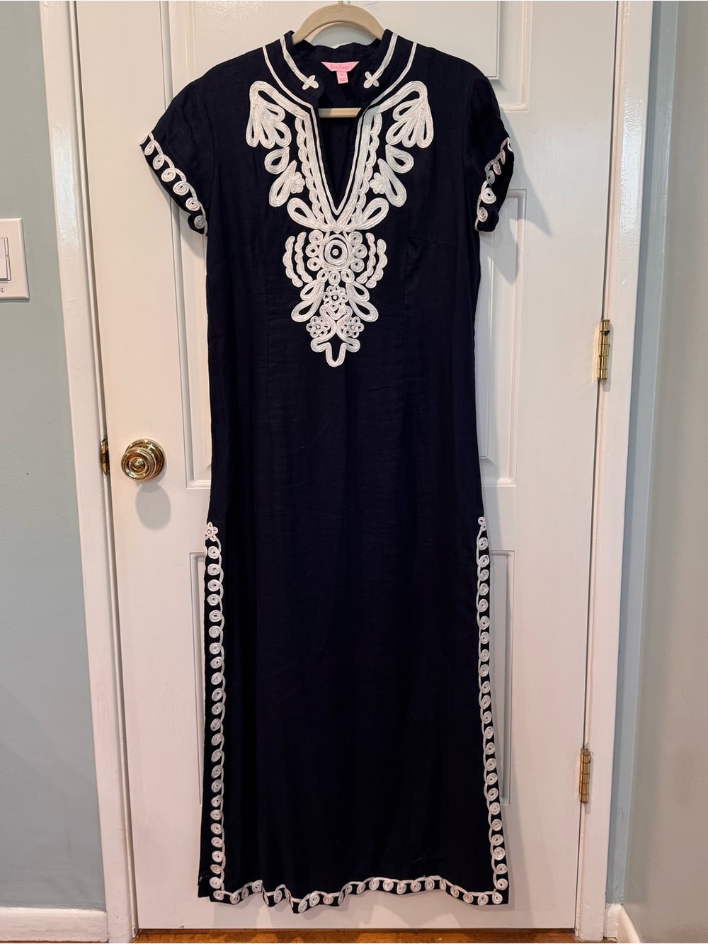 Lilly Pulitzer NWOT, Navy Embroidered Tunic Maxi Dress - White Trim
